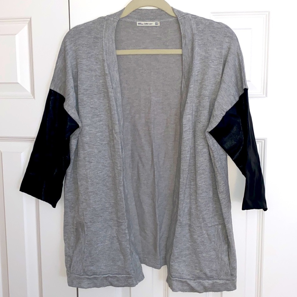 Zara Knit Cardigan with Leather Sleeves